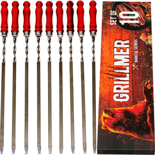 BBQ Skewers Stainless Steel with Wooden Handles 23.6"  Set of 10 Piece